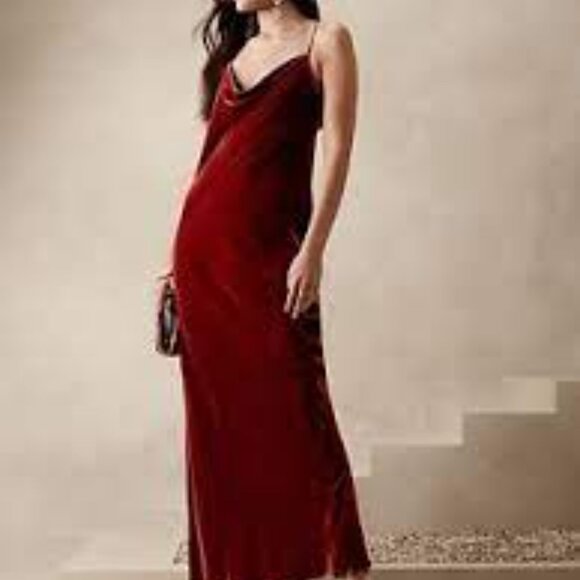 Banana Republic Rita Velvet Maxi Dress in Cabin Red Festive Special Event Sz 16 - Picture 1 of 13